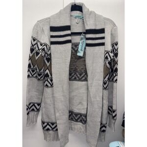 Goddis grey and black open-front cardigan with southwestern Aztec pattern S/M